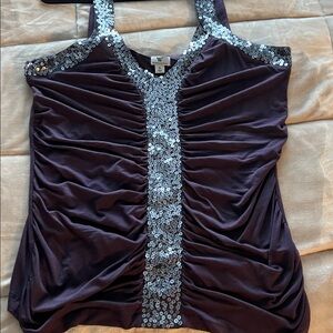Worthington Plum Tank Top with Sequins.